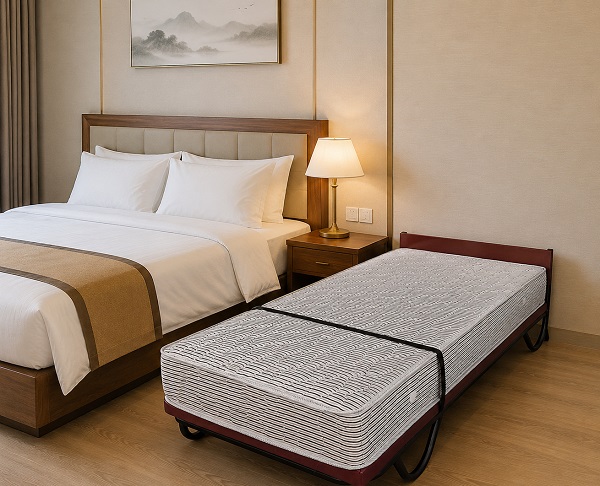 Giường phụ kh&aacute;ch sạn Olympia 100x200 cao 60cm khung sắt đệm l&ograve; xo đứng