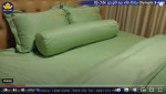 Cận cảnh| Bộ chăn ga gối khách sạn Olympia lụa viền thêu 5 món màu xanh lá mạ