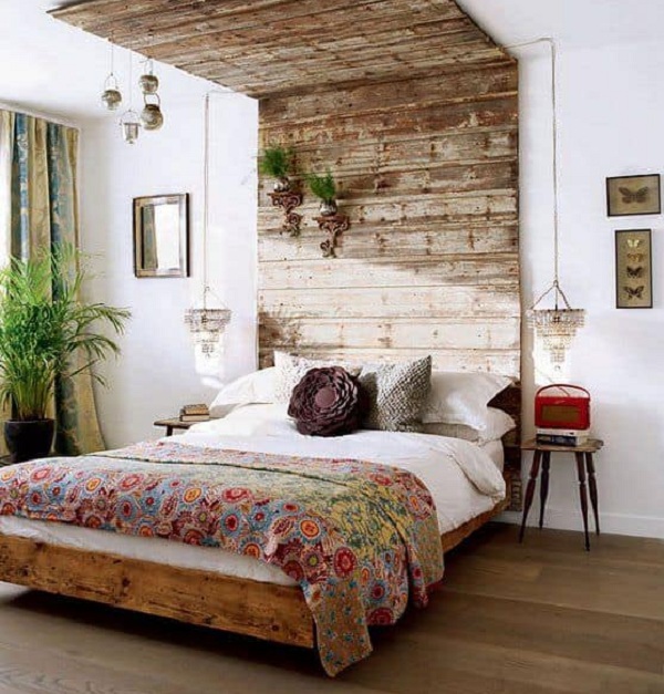 Đầu giường thích hợp vách ngăn tường bằng gỗ