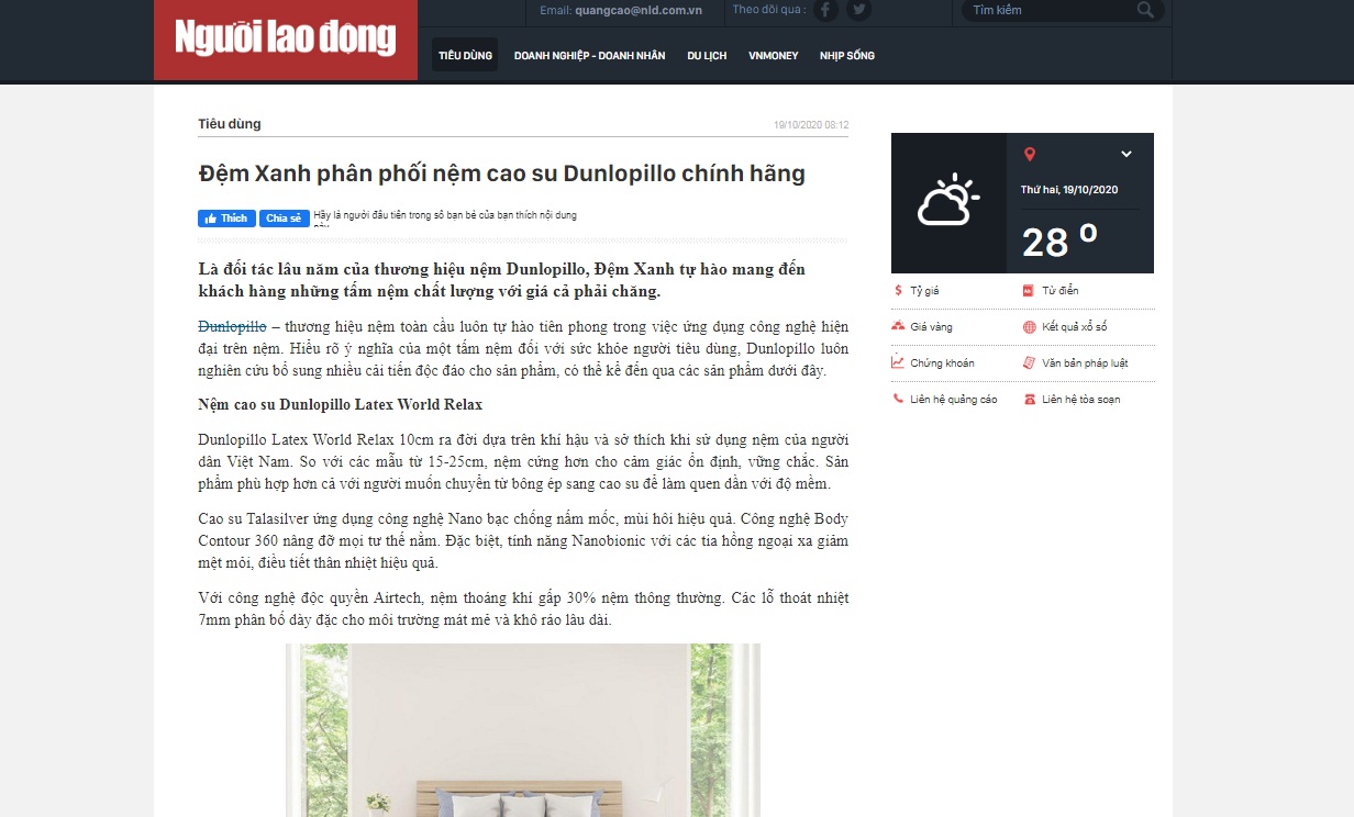 Đệm Xanh phân phối nệm cao su Dunlopillo chính hãng