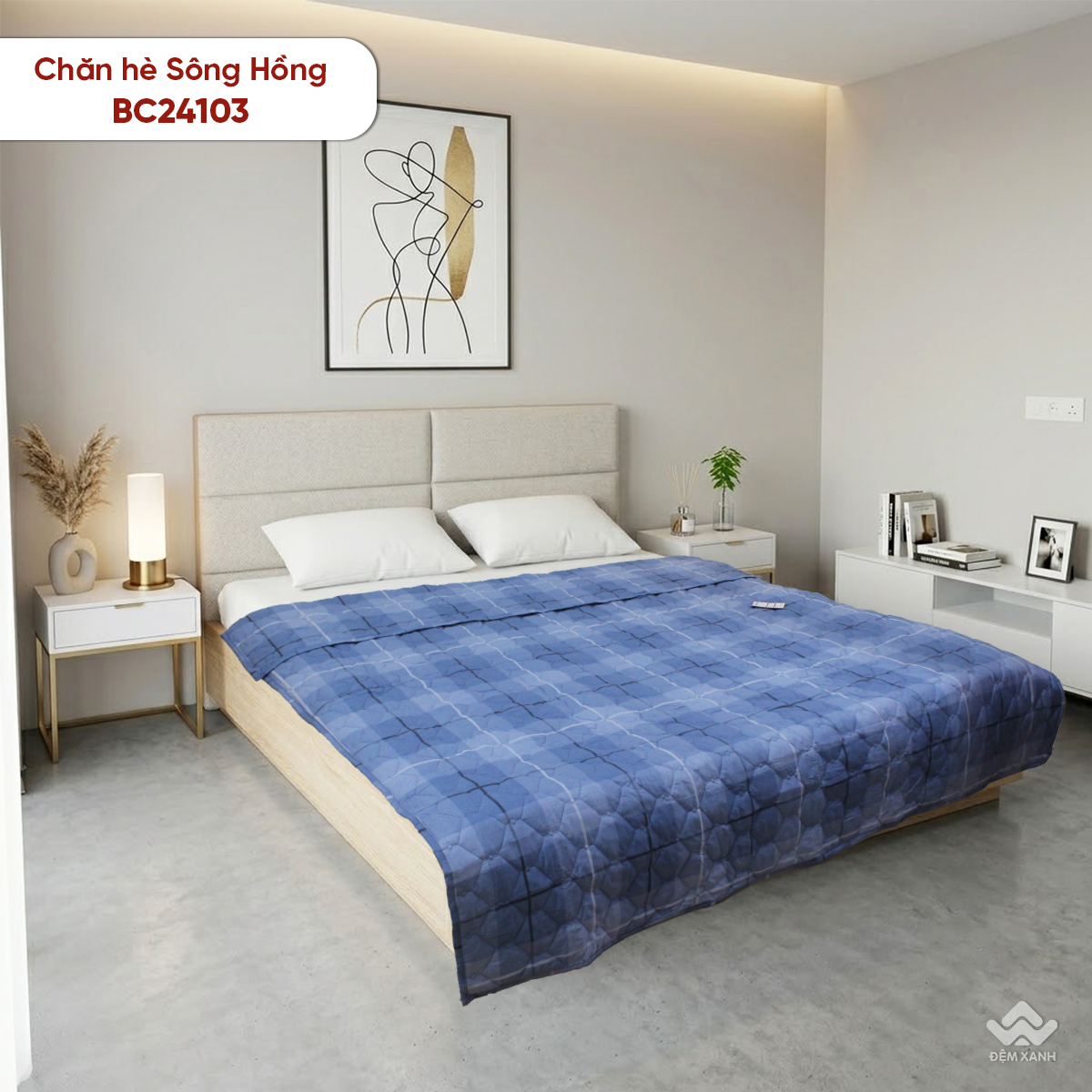 Bóc hộp Chăn hè Sông Hồng Basic Cotton cùng Đệm Xanh