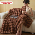 Chăn lông cáo nhân tạo Misuko Nami loang lượn sóng màu nâu đậm 200x220cm nặng 2,7kg-4