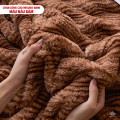 Chăn lông cáo nhân tạo Misuko Nami loang lượn sóng màu nâu đậm 200x220cm nặng 2,7kg-3