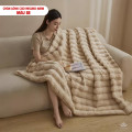 Chăn lông cáo nhân tạo Misuko Nami loang lượn sóng màu be 200x220cm nặng 2,7kg-1