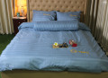 Chăn ga gối khách sạn Olympia cotton lụa 7 món xanh lam OCL7M07-1