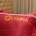 Chăn ga gối khách sạn Olympia lụa thêu 5 món màu đỏ -10