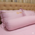 Chăn ga gối khách sạn Olympia lụa thêu 5 món màu hồng phấn-18