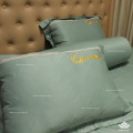 Chăn ga gối khách sạn Olympia lụa thêu 5 món màu xanh lá-25