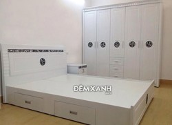 Giường gỗ MDF 10 sơn trắng có ngăn kéo