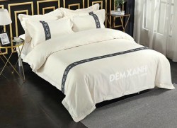 Bộ chăn ga gối khách sạn lụa thêu KSLT06