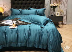 Chăn ga gối khách sạn lụa kẻ vân 3cm màu xanh 