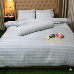 Chăn ga gối khách sạn Olympia cotton lụa 7 món màu ghi OCL7M02