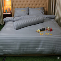 Chăn ga gối khách sạn Olympia cotton lụa 7 món màu xám OCL7M05