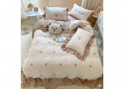 Bộ chăn ga gối gấu Teddy màu kem