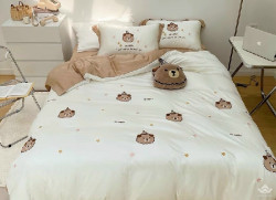 Bộ chăn ga gối gấu Teddy màu trắng