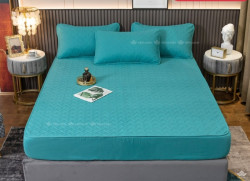Bộ ga chun Cotton chống thấm màu xanh ngọc 