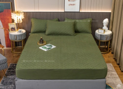 Bộ ga chun Cotton chống thấm màu xanh bộ đội