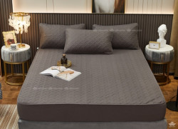 Bộ ga chun Cotton chống thấm màu xám đậm