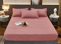 Bộ ga chun Cotton chống thấm màu hồng đào