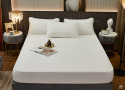 Bộ ga chun Cotton chống thấm màu trắng