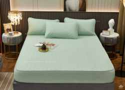 Bộ ga chun Cotton chống thấm màu xanh nhạt