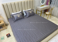Xả kho bộ ga gối chun chần vải sợi gỗ Olympia Royal màu ghi