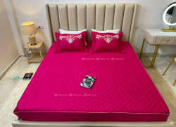 Xả kho bộ ga gối chun chần vải sợi gỗ Olympia Royal màu hồng