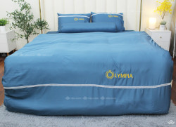 Chăn ga gối khách sạn Olympia lụa thêu 5 món xanh dương