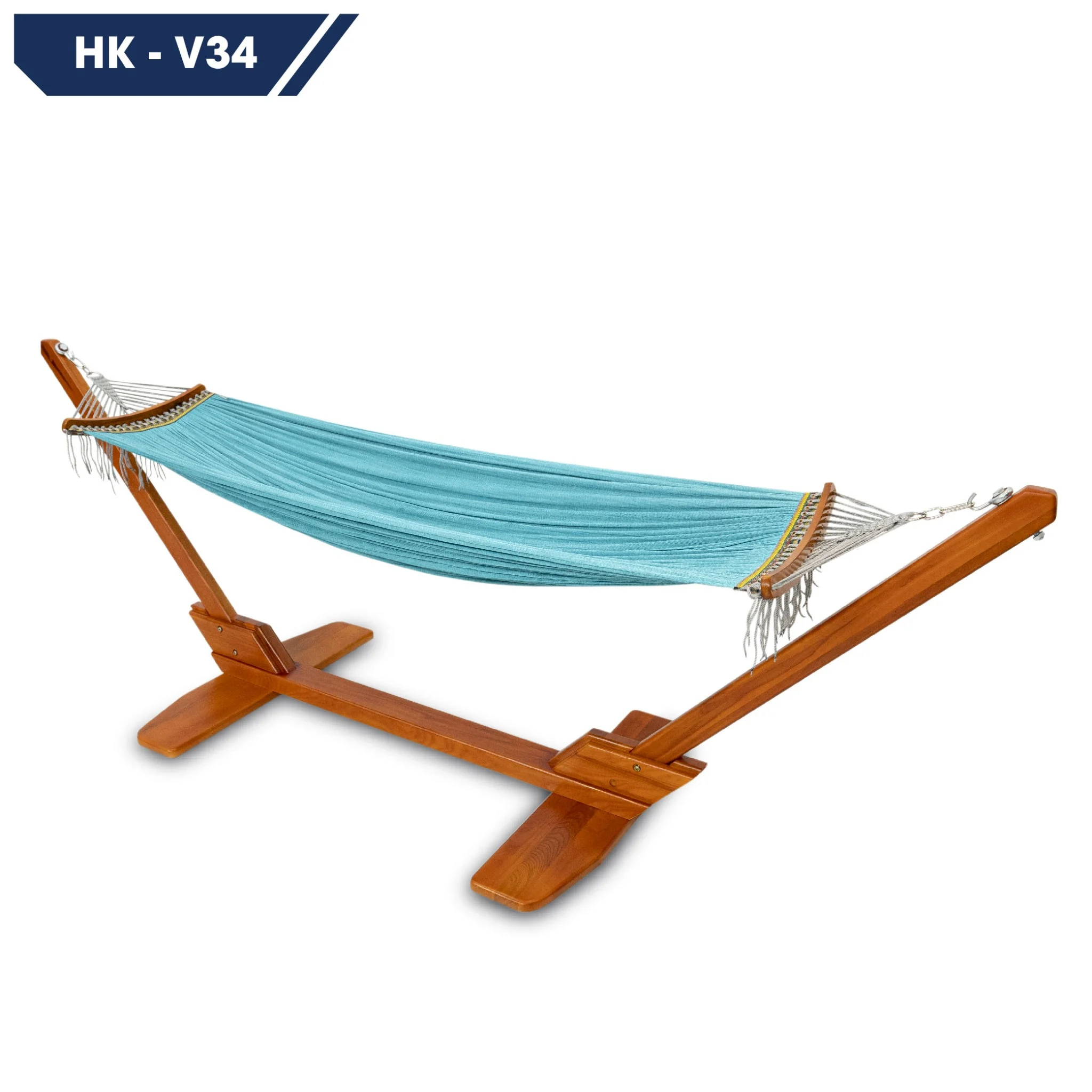 Võng gỗ sồi tự nhiên Hoàng Gia Hakawa HK-V38 (Lưới màu xanh ngọc)