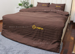 Chăn ga gối khách sạn Olympia cotton lụa 7 món nâu đậm