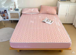 Chiếu cao su non đơn sắc trần tim bo chun hồng nhạt