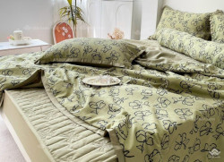 Bộ chăn ga gối cotton 5 món chăn hè ga chun chần 01