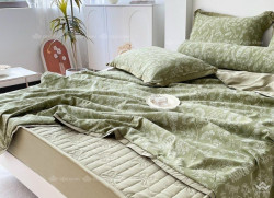 Bộ chăn ga gối cotton 5 món chăn hè ga chun chần 04