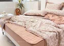 Bộ chăn ga gối cotton 5 món chăn hè ga chun chần 05