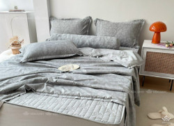 Bộ chăn ga gối cotton 5 món chăn hè ga chun chần 06