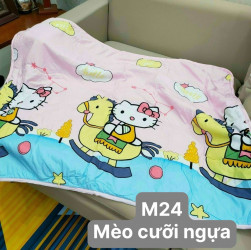 Chăn hè trẻ em cotton đũi mã 24 Mèo cưỡi ngựa