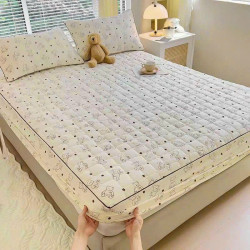 Bộ ga gối chun chần xơ đậu nành mã 09 Gấu kem hottrend