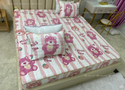 Bộ ga gối chun chần xơ đậu nành mã 10 Gấu dâu kẻ sọc
