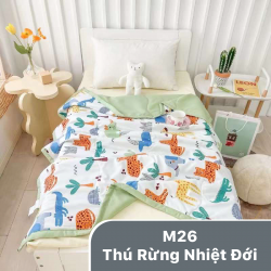 Chăn hè trẻ em cotton đũi mã 26 Thú rừng nhiệt đới