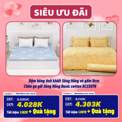 Combo cưới 04: Đệm bông ép Sông Hồng vỏ gấm + Chăn ga gối Sông Hồng Basic BC23076