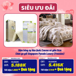 Combo cưới 06: Đệm bông ép Everon vỏ gấm + Chăn ga gối Singapore Pyeoda Luxury 