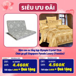 Combo cưới 07: Đệm cao su tổng hợp Olympia Crystal + Chăn ga gối Singapore Pyeoda Luxury