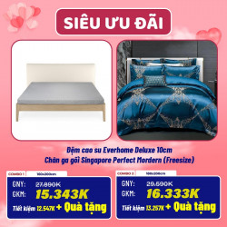 Combo cưới 09: Đệm cao su Everhome Deluxe + Chăn ga gối Singapore Perfect Mordern