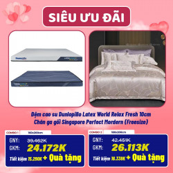 Combo cưới 11: Đệm cao su Dunlopillo Latex World Relax Fresh + Chăn ga gối Singapore Perfect Mordern
