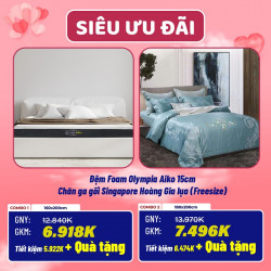 Combo cưới 13: Đệm Foam Olympia Aiko + Chăn ga gối Singapore Hoàng Gia lụa