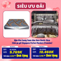 Combo cưới 16: Đệm Kim Cương Foam Aloe Vera Elastic + Chăn ga gối Singapore vải sợi gỗ 7 món