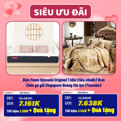 Combo cưới 17: Đệm Foam Oyasumi Original 1 tấm +  Chăn ga gối Singapore Hoàng Gia lụa