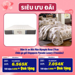 Combo cưới 19: Đệm lò xo Bốn Mùa Olympia Rosa +  Chăn ga gối Singapore Pyeoda Luxury