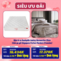 Combo cưới 21: Đệm lò xo Dunlopillo Audrey Normactive + Chăn ga gối Singapore Perfect Mordern