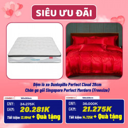 Combo cưới 22: Đệm lò xo Dunlopillo Perfect Cloud + Chăn ga gối Singapore Perfect Mordern